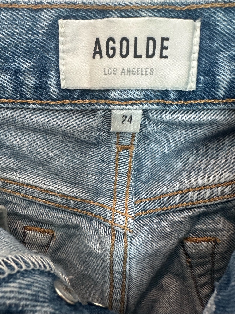AGOLDE Light Blue Distressed High-Rise Button-Fly Jean Shorts - Picture 4 of 6